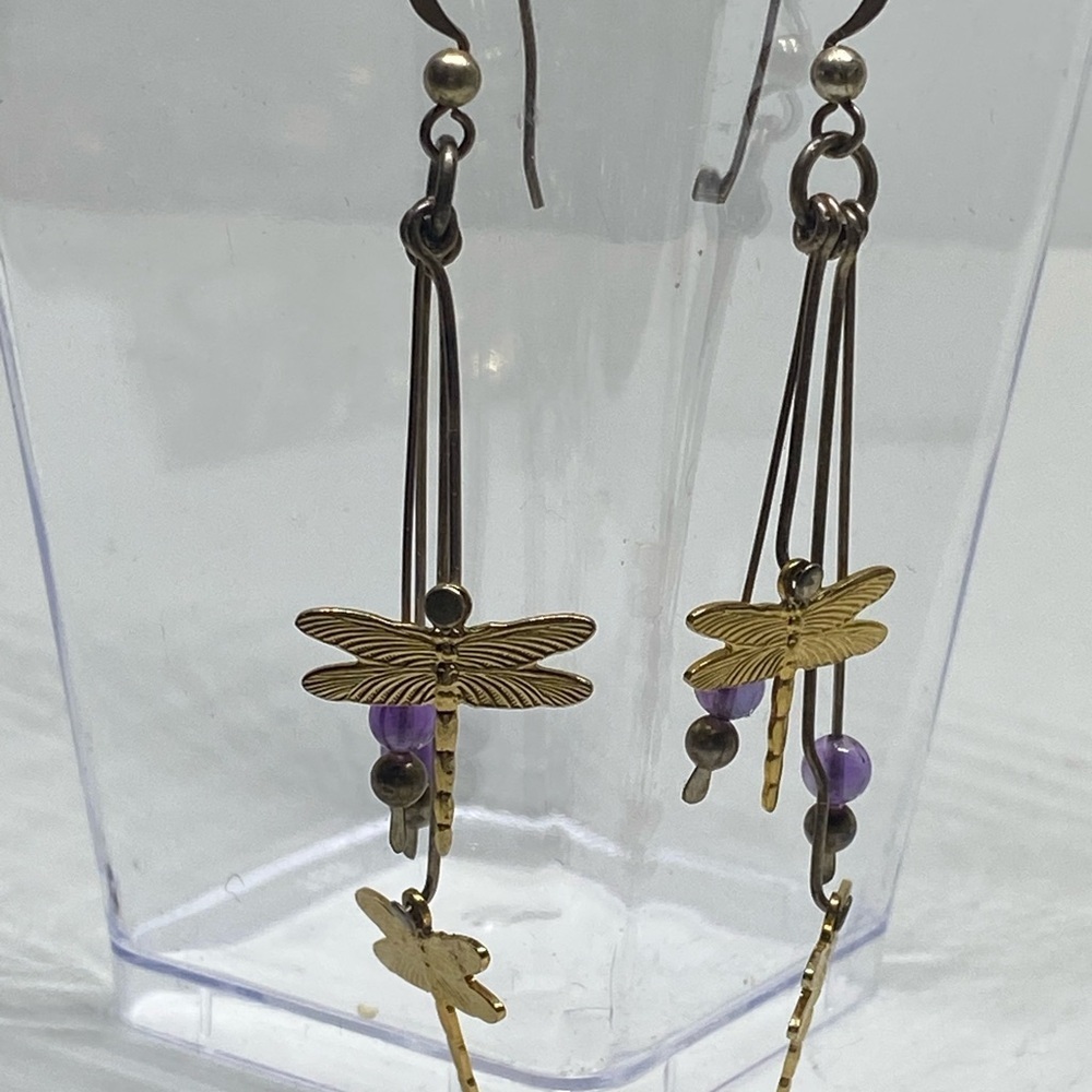 Dragonfly Dangle Pierced Earrings​ - Picture 5 of 6